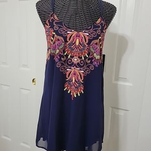 NWT Sequin Hearts Ladies Dress Size S Navy Blue Orange Green